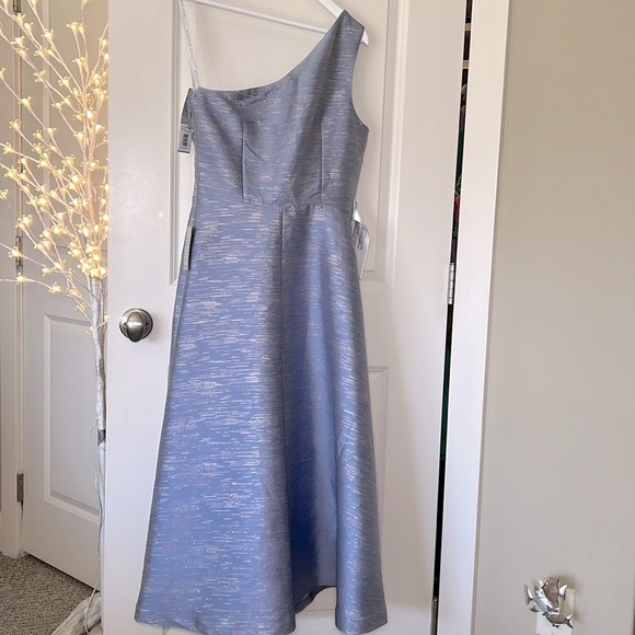 Kay Unger Asymmetrical Ruched Smoke Blue One-Shoulder Dress 8/ NWT - Picture 2 of 14